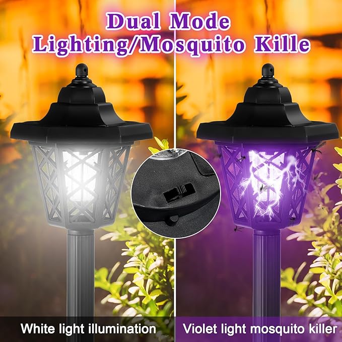 Qualirey 4 Pcs Solar Bug Zapper Outdoor Mosquito Repellent Mosquito Killer Lamp 2 in 1 LED Waterproof Zapper for Home Backyard Patio Garden Lawn Pathway Camping