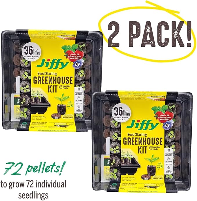 Jiffy Seed Starting Tray Kit, 36 Cell 36mm Peat Pellets, 2 Pack with Ferry-Morse Cold Hardy Organic Lettuce Seed Variety Pack