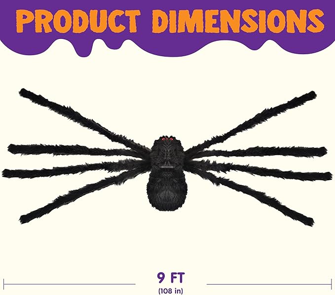 JOYIN 9 Ft Halloween Spider Outdoor Decorations, Giant Spider Scary Large Props, Halloween Lawn Porch Yard Garden Tree Decorations, Creepy Haunted House Party Supplies, and Indoor Outside Decor