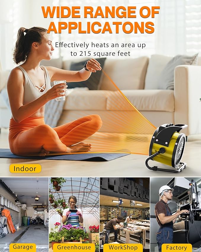 Outdoor Heaters for Patio, 1500W Outdoor Space Heater with 3S PTC Fast Heating, 3-Mode Electric Patio Heater for Greenhouse, Garage, Deck & Patio, Overheat Protection Yellow