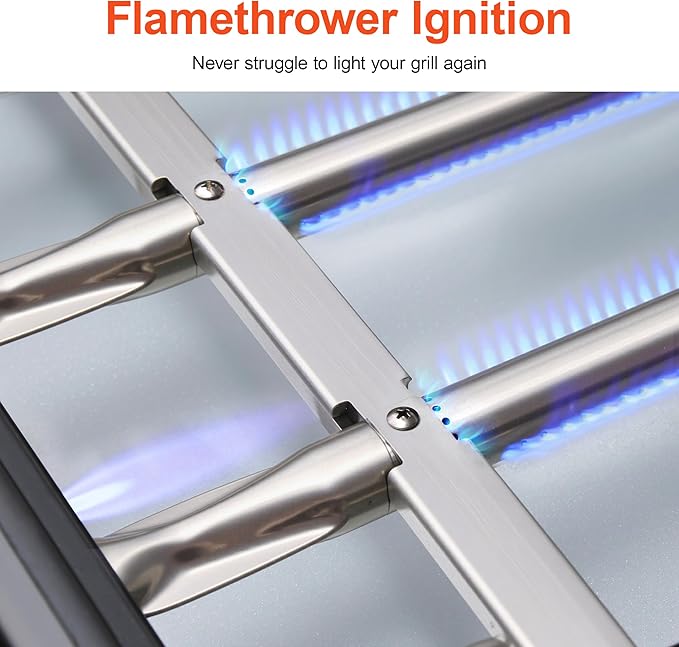 Brand-Man 6 Burner Propane Grill with Infrared Sear Side Burner & Porcelain-Enameled Cast Iron Grate and Plate, Cabinet Style Gas BBQ Grill with Side Table for Barbecue Grilling & Backyard Cooking