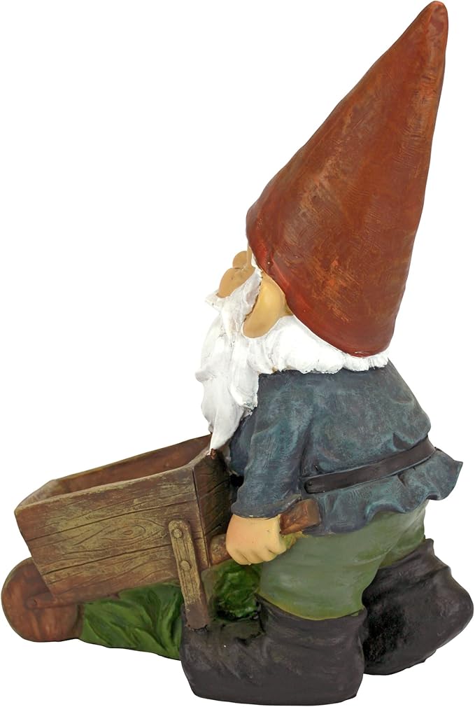 Design Toscano QM2433000 Wheelbarrow Willie Garden Gnome Statue Bird Feeder, 12 inch Multicolored