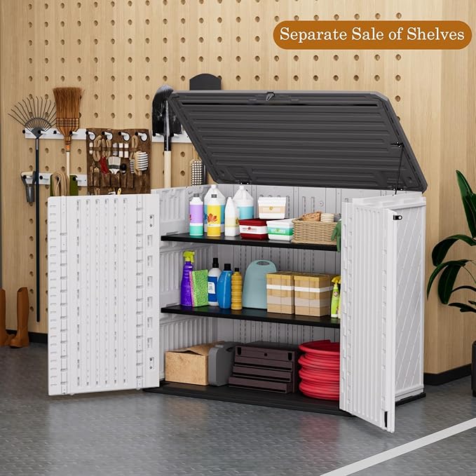 ZZM 4x3FT Heavy-Duty Outdoor Storage Shed | 34 Cu.Ft Waterproof Resin Cabinet with Double-Wall | UV-Resistant & Lockable for Garden Tools, Bikes, Patio Furniture (Wood Grain Texture)