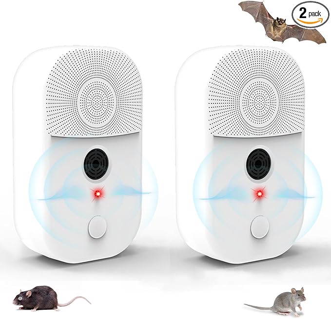 Upgraded Ultrasonic Bat Repellent Deterrent Devices for Attic, 2Pack Bat Repellent for Indoor Use, Plug in Bat Deterrent System Bats Keep Away for Home, Friendly to Human & Pets
