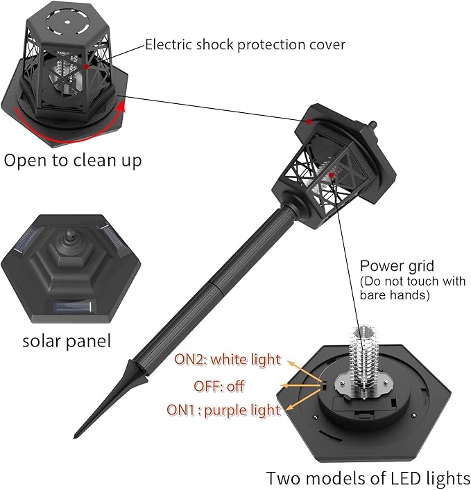 2 Pcs Solar Bug Zappers Outdoor Waterproof LED Solar Mosquito Zappers Solar Powered Mosquito Killer Light Lamp for Indoor and Outdoor Use