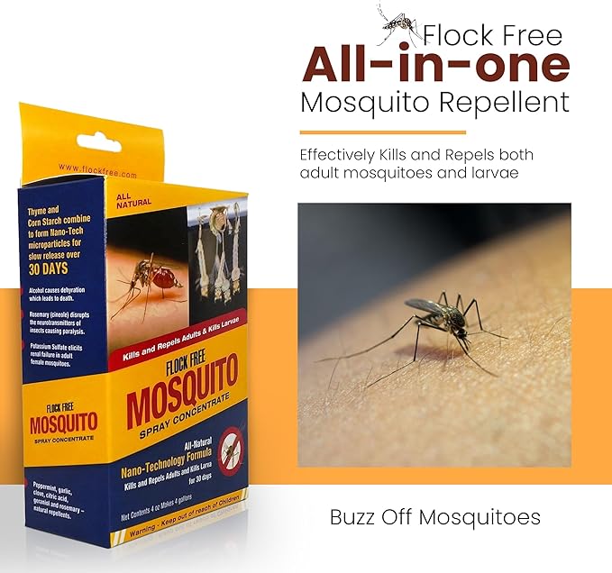 Natural Mosquito Control Spray Concentrate, Repels Mosquitoes, Ticks, Fleas, Flies, Gnats, and Chiggers Away. Makes up to 4 Gallons! (4oz Concentrate)