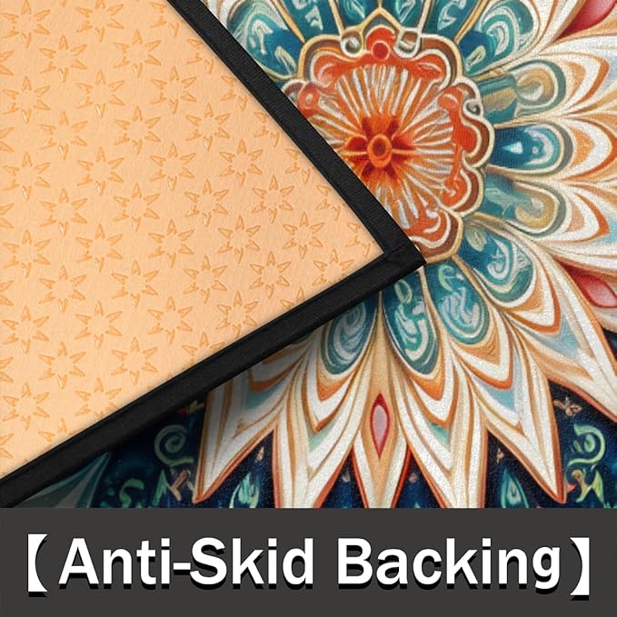 cfpolar Boho Vintage Mandala Flower Shape Half Round Semicircle Non Slip Soft Area Rug for Front Door Indoor Entrance Wear Resistant Welcome Mat for Garage Patio Home Decor 24 x 36 in