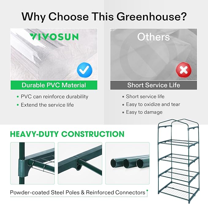 VIVOSUN Mini 4-Tier Greenhouse with Wheels, 27 x 19 x 63-Inch Reusable Portable Warm House with Clear PVC Cover and Shelf for Compact Garden and Small Backyards, with Wheels