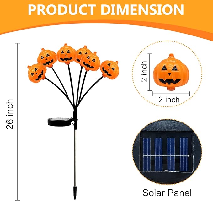 Solar Halloween Pathway Lights 3 Pack Pumpkin Stake Lights Outdoor 2 Modes Cool White LEDs for Garden Yard Patio