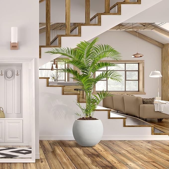 YOLENY 17.7'' Dia Large Round Planter with Drainage Hole, Sphere Planter Outdoor Indoor Plant Flower Pot with Rubber Plug for Garden Patio Balcony Home, White