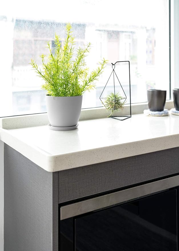 Mkono 6.5" Plastic Plant Pots for Plants with Saucers, Indoor Set of 5 Plastic Planters Modern Flower Pot with Drainage Hole for All House Plants, Herbs, Flowers, and Seeding Nursery, Gray