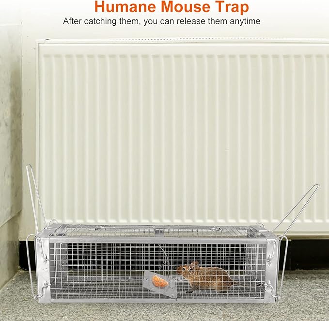 iMounTEK Dual Door Rat Trap Cage Humane Live Rodent Dense Mesh Trap Cage Zinc Electroplating Mice Mouse Control Bait Catch with 2 Detachable U Shaped Rod