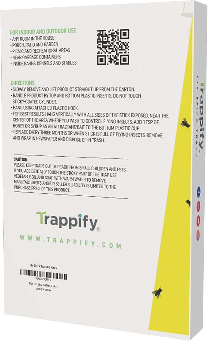 Trappify Hanging Fly Traps Outdoor: Fruit Fly Traps for Indoors | Gnat Trap | Gnat Traps for House Indoor | Fly Trap Indoor - Disposable Sticky Fly Trap for Indoor House Pest Control (8 Pack)