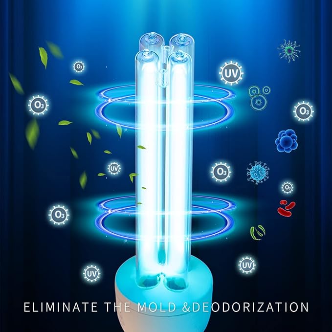 BAIMNOCM 4 Pack 25 Watt UV Light Bulb with Ozone, UVC Lamp, 185nm/254nm lamp for Home E26 Base 4 Count