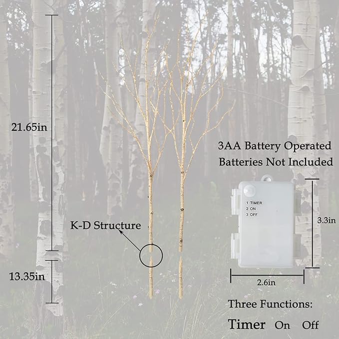 Birchlitland Lighted Birch Branch Battery Operated with 8 Functions 100 LED 32IN Multi Color and Warm White Lights, Artificial Tree Branch with Warm,Fireplace Christmas Holiday Decoration