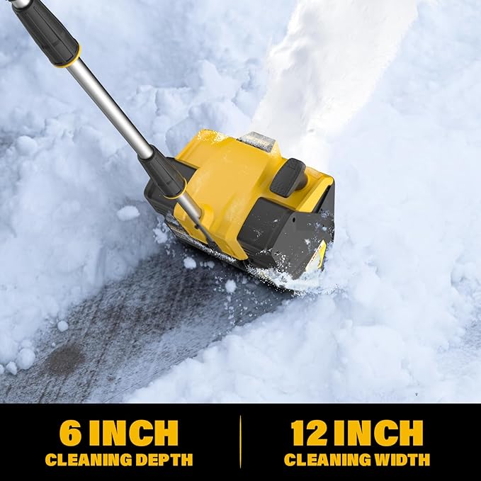 Cordless Snow Shovel, 12-Inch 20V Electric Snow Shovels, Snow Shovel for Driveway with Directional Plate and Adjustable Front Handle, Equipped with LED lights, 4.0Ah Battery and Quick Charger Included