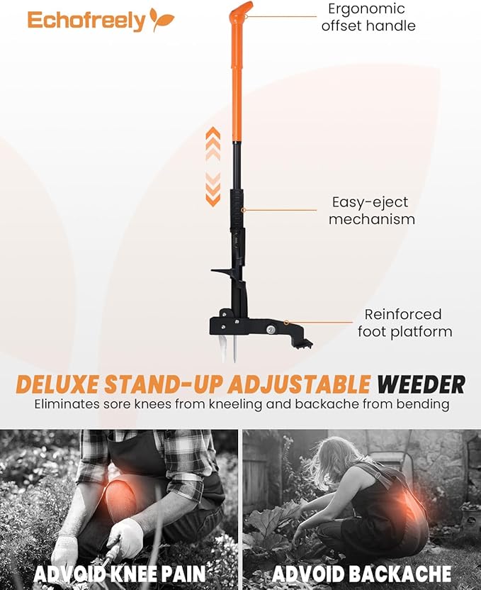 Weed Puller Tool - Adjustable 35"-46" Heavy Duty 4-Claw Stand-Up Weeder for Yard Weed Removal, Ergonomic Garden Tool with No Bending or Squatting Needed