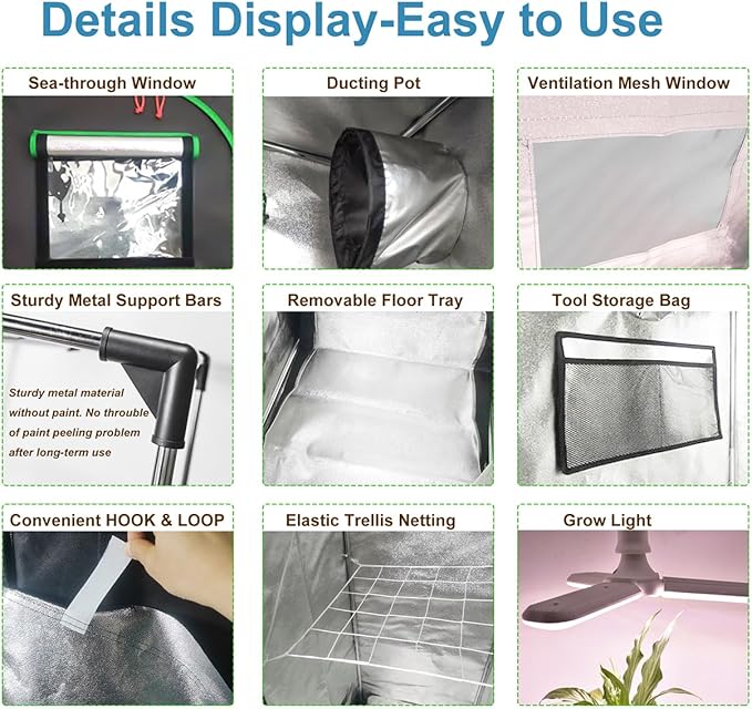 Grow Tent Kit Complete System High Reflective Mylar Indoor Grow Tent Hydroponics Growing Tent with Full Spectrum LED Grow Light Observation Window, Ventilation Fan,Carbon Filter (24" x 24" x 55")