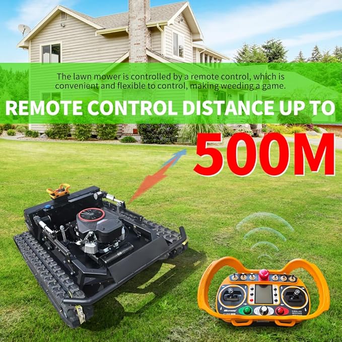 Lawn Mower, Remote Control Lawn, Small Crawler,27HP Gas Engine,Oil-Electric Hybrid Drive Lawn Mowing and Weed Whacker, All Terrain Grass Cutter Yard Mower, 65° Climbing (SKD-764-90L)