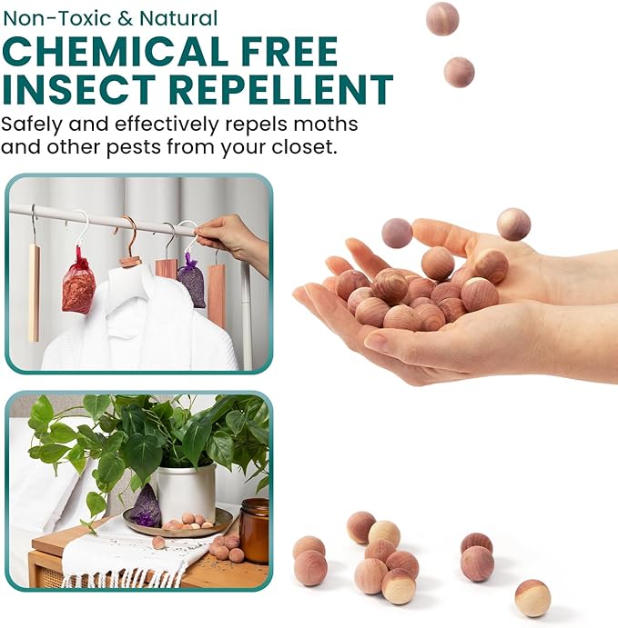 50 Cedar Rings for Clothes Storage & Closet Set - Cedar Planks & Balls for Clothes Storage - Drawer Freshener for Clothes with Cedar Rings for Hangers - Cedar Wood Chips for Clothes