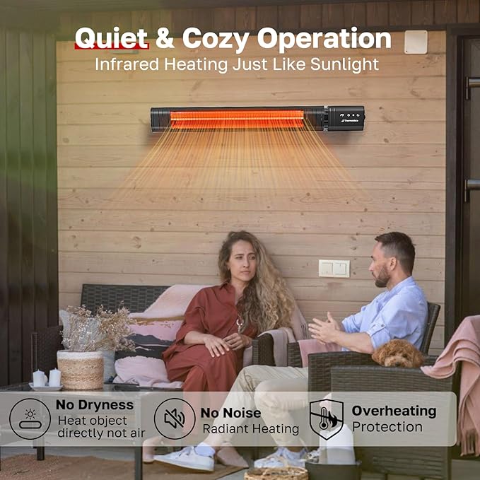 ThermoMate Infared Patio Heater for Outdoor, Electric 1500W IP65 Waterproof with Remote, 9 Heating Levels & 24H Timer for Restaurant Backyard, Plug-in 120V Black