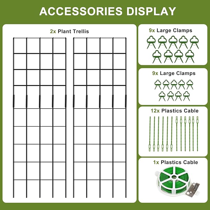 Cucumber Trellis 2 Pack, 59" H Foldable A-Frame Garden Trellis for Raised Bed Garden Grow Support with Plant Support Clips, Twist Ties for Cucumber,Tomato, Climbing Plants and Flowers