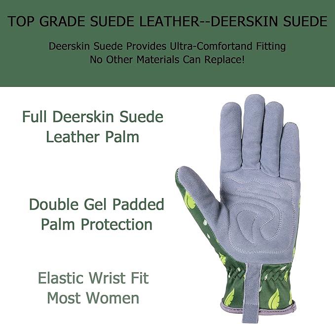 SKYDEER Premium Genuine Deerskin Suede Women's Gardening Gloves, Ultra-Soft Padded, Comfort Fit for Work (SD6615)
