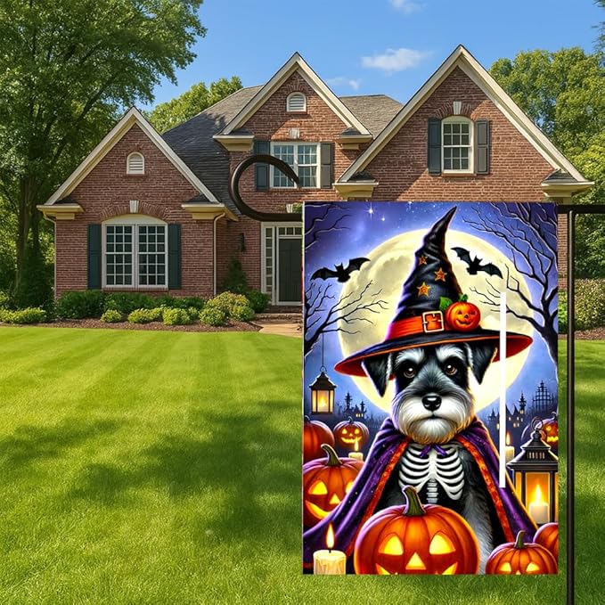 Halloween Pumpkin Witch Skeleton Dog Garden Flag 12x18 Inch Double Sided Autumn Yard Flag