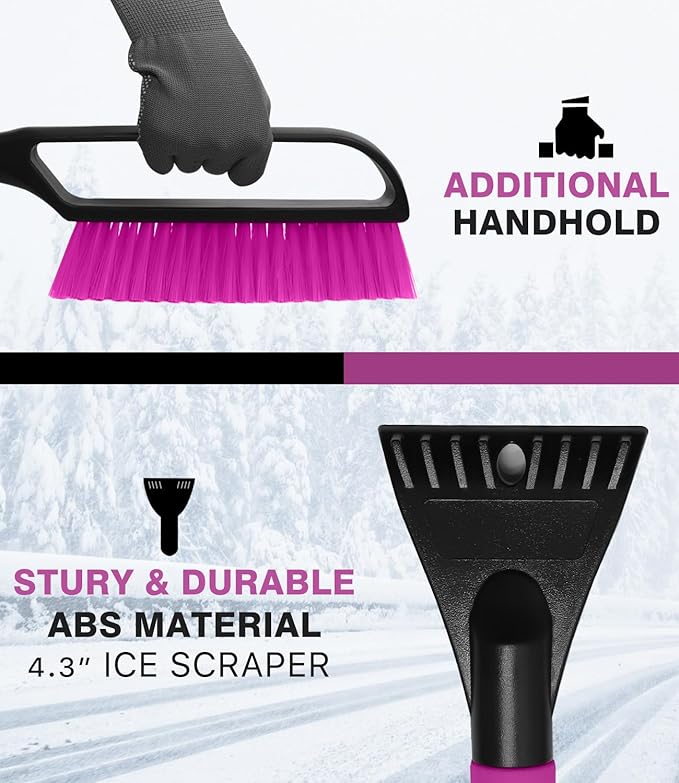 YeewayVeh 35 inch Snow Brush and Ice Scraper for Car Windshield, Extendable Snow Brush for Car with Soft Grip & Additional Handhold, 2 in 1 Detachable Snow Scraper for Car Truck SUV Vehicle, Magenta