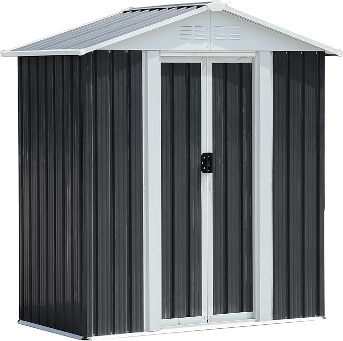 Ball & Cast 5x3FT Outdoor Storage Shed with Punched Vents,Heavy Duty Metal Sheds with Sliding Doors & Padlock,Waterproof Tool Sheds for Garden,Backyard,Lawn,Easy to Assemble,Grey