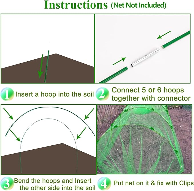 60Pcs Greenhouse Hoops Grow Tunnel Wide, 8FT Rust-Free Fiberglass Support Garden Hoops Kit for Raised Beds Plant Cloth Row Cover Netting-DIY Plant Support Garden Hoop for Netting-40Pcs Clips