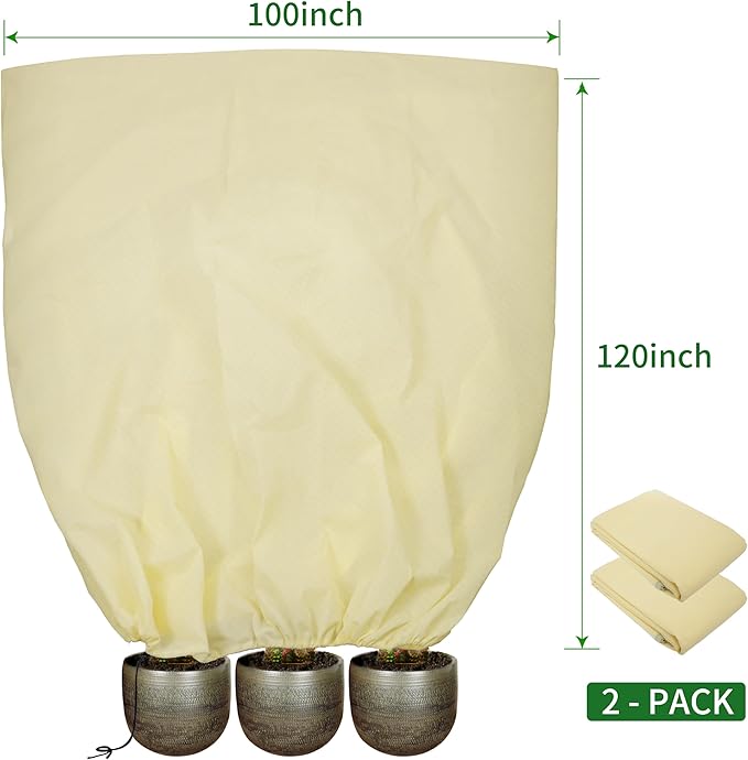 TCBWFY 120x100inches Huge Plant Covers Freeze Protection Frost Cloth for Outdoor Plants,2.82oz/yd² Thickened Winter Tree Covers with Zipper Drawstring,2 Pack Frost Blanket from Wind,Pest and Animal