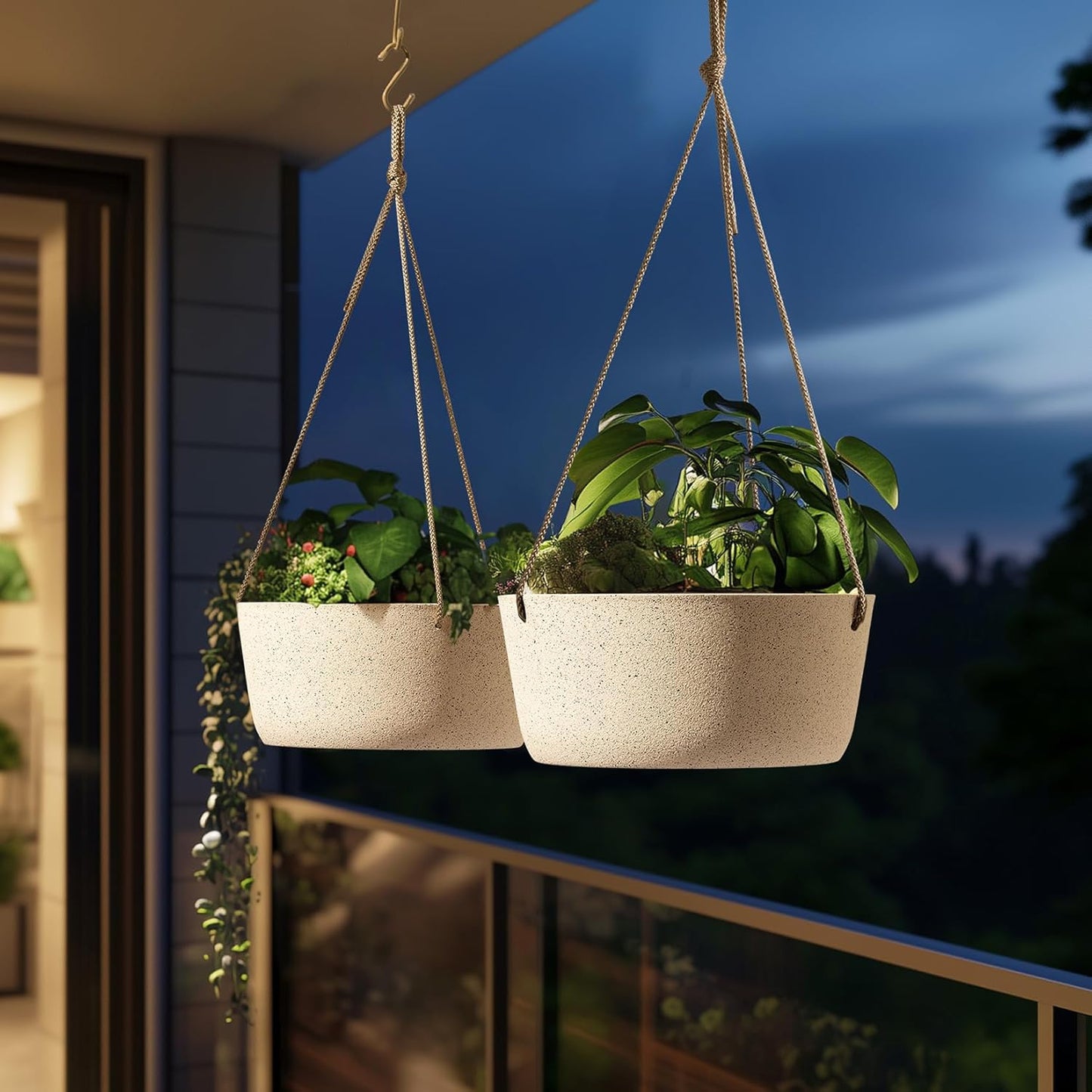 La Jolie Maison Large Hanging Planters - 12 Inch Outdoor Flower Pots, Hanging White Planters Set of 2