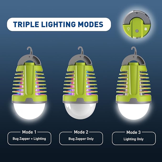 Portable Bug Zapper Outdoor Indoor, Electric Mosquito Fly Killer Lamp with Three Lighting Mode, USB Rechargeable Light Bulb Zapper for Camping, Home, Patio (3 Pack)