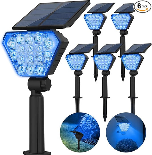 T-SUN Solar Spot Lights Outdoor 6Packs Blue Solar Spotlights Landscape Lights IP65 Waterproof Auto On/Off for Garden/Yard/Pathway/Patio