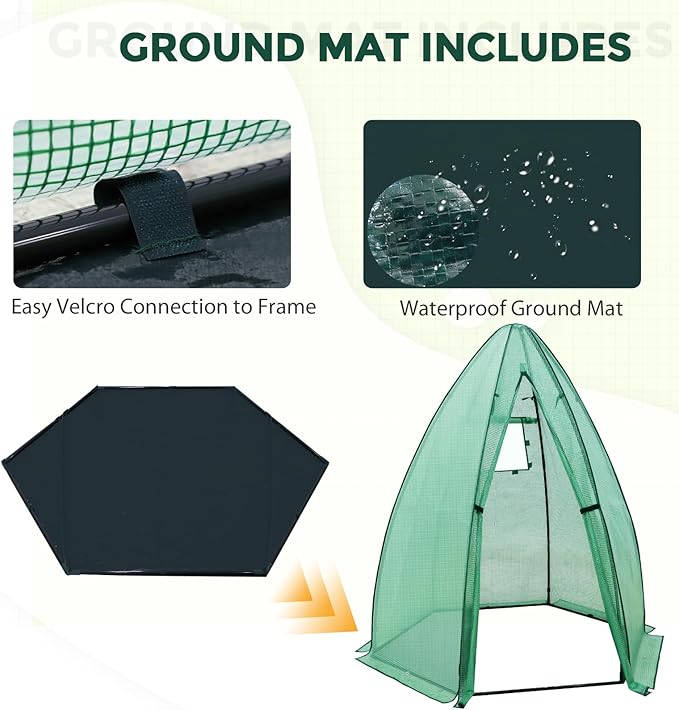 EAGLE PEAK Portable Mini Dome Greenhouse with Zippered Door and Mesh Window, Outdoor Mini Hexagon Greenhouse Kit for Indoor Outdoor Gardening 63"x63"x72", Green PE Cover