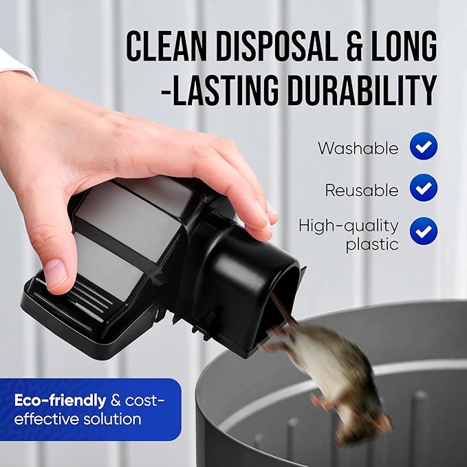 Covered Rat & Chipmunk Traps,Prevents Accidental Triggering with Tunneled Design,Human Reusable Rodent Trap Catcher for Indoor & Outdoor Use,Quick Setup & Easy Clean, rat traps outdoor large fast kill