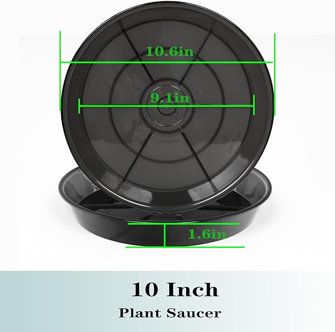Plant Saucer 10 Inch 2 Pack, Plant Trays for Pots Heavy Duty Round Plastic Plant Saucers for Indoors Outdoors, Flower Pot Drip Trays, Plant Water Catcher Tray,Clear Black Flower Plant Pot Saucer