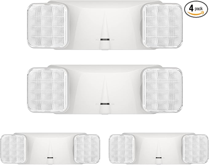 SPECTSUN 4 Packs LED Emergency Lights with Battery Backup, Two Head Adjustable Commercial Emergency Lights, UL Listed, AC 120/277V, Hardwired Emergency Exit Light Fixtures for Business/Home.