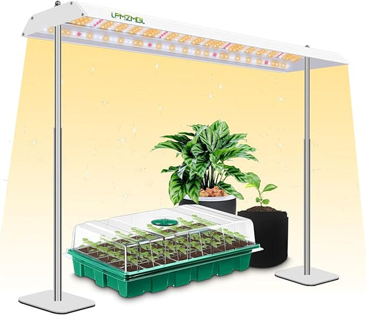 LED Grow Lights for Seed Starting with Stand, 2ft 60W Full Spectrum Seedling Lights Grow Lights for Indoor Plants, 4/8/12H Timer and 10 Dimming Levels, Height Adjustable and Energy Efficient