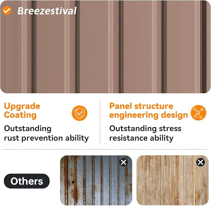 10x8FT Outdoor Storage Shed, Metal Garden Shed with Lockable Double Doors & Sloping Roof, Weather-Resistant Tool Shed for Backyard, Patio, Poolside Brown