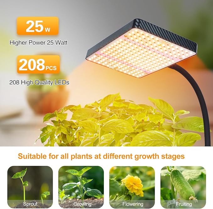 FECiDA Smart Control Desk Grow Light with Timer 4/8/12H, 25W Table Top Grow Lights for Indoor Plants, Seed Starting, Bonsai, Bright Enough Like A Small Sun for Indoor Jungle, 16"-24" Height Adjustable