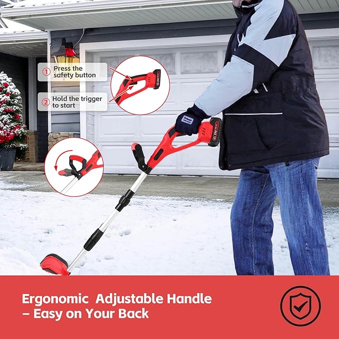 Cordless Snow Shovel, 21V | 12-Inch | 4-Ah Cordless Snow Blower, Foldable Electric Battery Powered Snow Removal Machine, 20ft Throwing Distance, Plows 300lbs/min (2 Battery & Quick Charger Included)