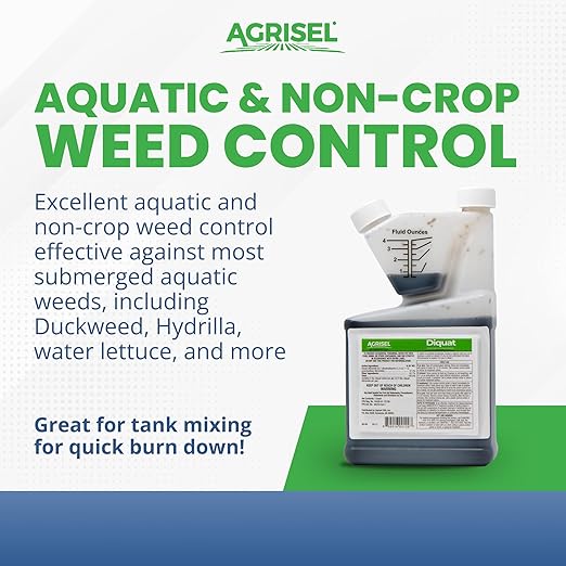 Diquat Weed Killer, Fast-Acting Formula for Aquatic and Landscape Weeds, Safe on Ornamentals, Visible Results in 1-2 Days, Pet Safe, 3-Pack of Disposable Gloves Included, 32 Ounces