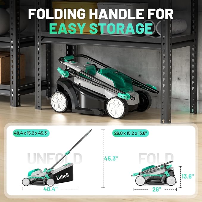 Litheli Cordless Lawn Mower 13 Inch, 5 Heights, 20V Electric Lawn Mowers for Garden, Yard and Farm, with Brushless Motor, 4.0Ah Battery & Charger Included
