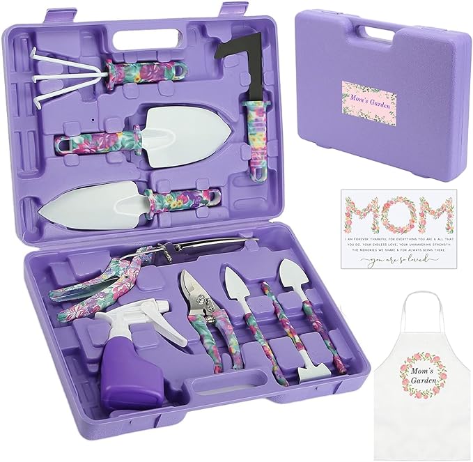 Gardening Gifts for Mom Kit with Purple Flower Print,Garden Hand Tool Set for Women Mothers Day Birthday Gift