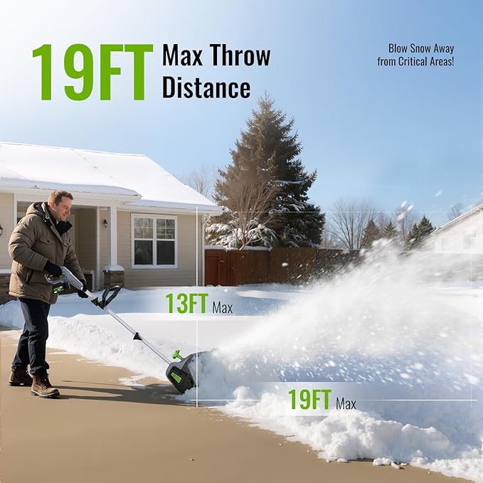 Cordless Snow Shovel, 13" Electric Snow Blower 20V, 4 Ah Battery 300lb/min Snow Removal, 19FT Throw Distance, Lightweight 12lb for Driveway/Steps/Patio/Sidewalk
