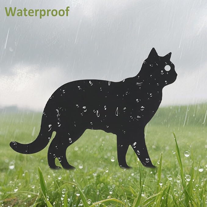 6 PCS Black Cat Halloween Lawn Signs with Stakes, Glow-in-The-Dark Eyes, Spooky Outdoor Yard Decorations for Garden and Halloween