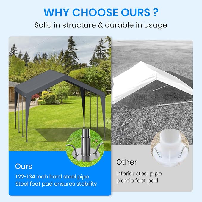 Carport 12x20 Heavy Duty Portable Garage,Galvanized Frame Carport Canopy,Portable Garages and Shelters with 8 Leg&4 Wind Rope,Car Tent Garage with All-Season Tarp for Truck Boat,Without Sidewall,Grey