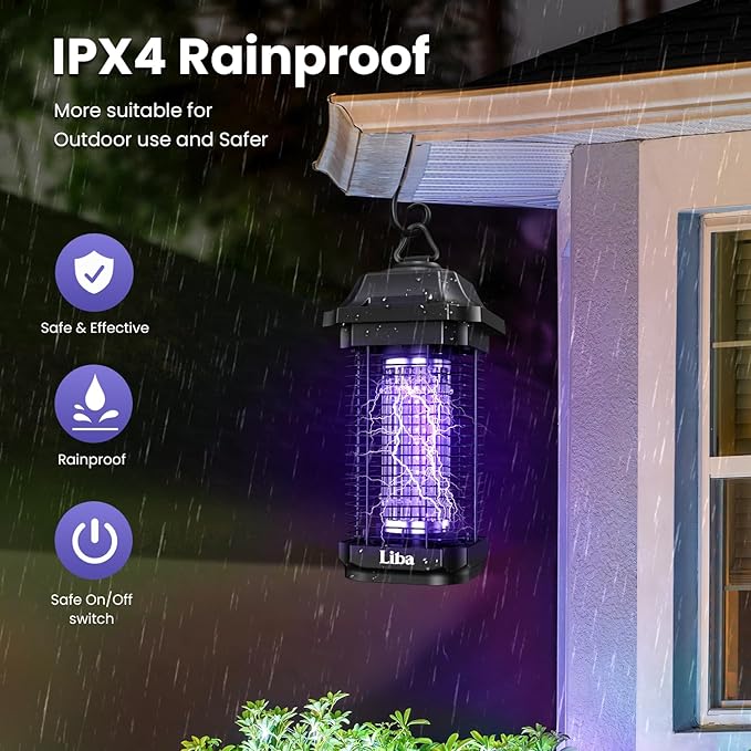 LiBa LED Bug Zapper Outdoor Indoor, Electric Mosquito Zapper Fly Trap Lamp, 10 Years Lifespan, 6.5ft Power Cord, Insect Killer Light for Home Yard Garden Patio Farm, High Voltage, IPX4 Rainproof